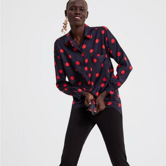 Zara Polka Dot Button Down Blouse small - Picture 3 of 8